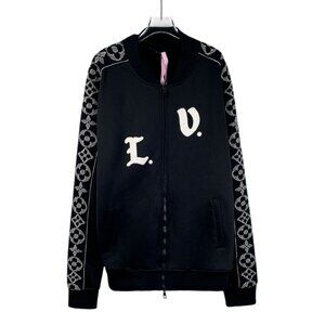 Louis Vuitton LV Black Side Logo Printed Stand-Up Collar Zipper Long-Sleeved Jac